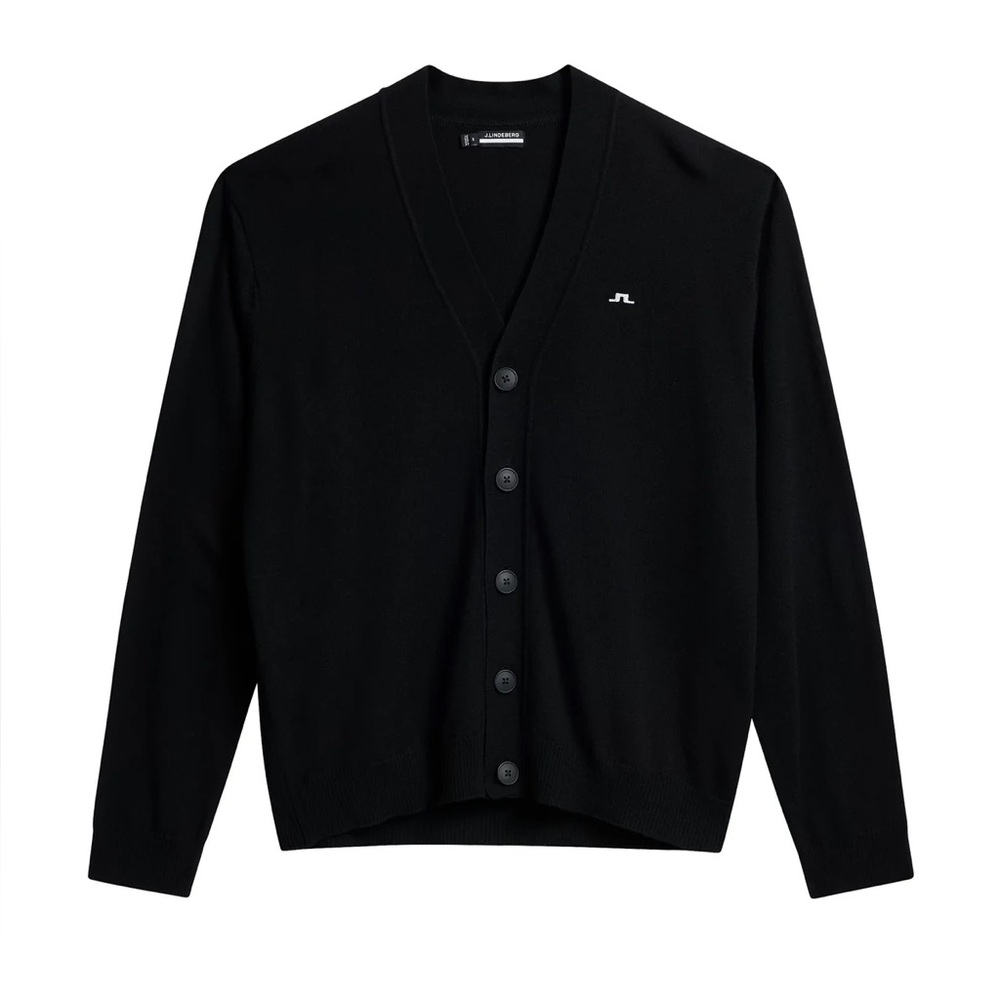 J.Lindeberg 100% Merino Wool Black V-Neck Cardigan